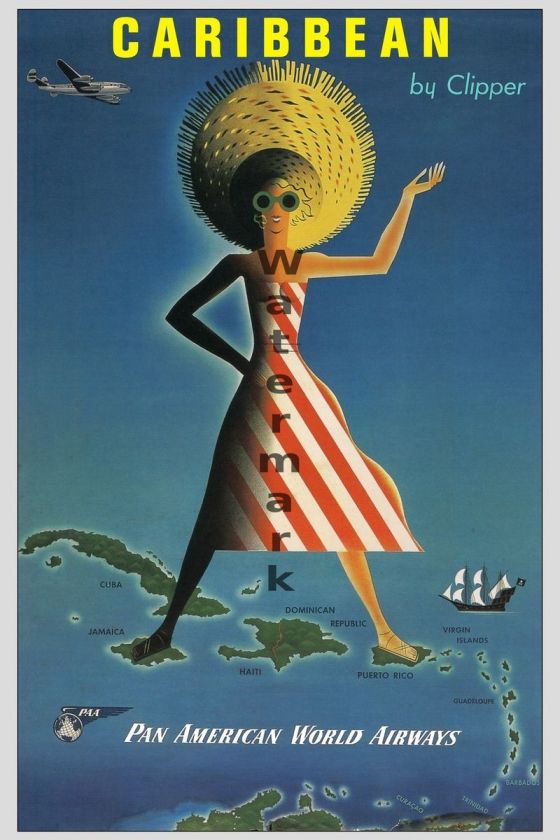 Vintage Travel Poster Pan Am Caribbean #1 24x36  