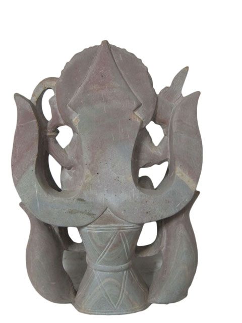 Sitting Lord Ganesha on Lotus Base Hindu God Stone Sculpture 10 