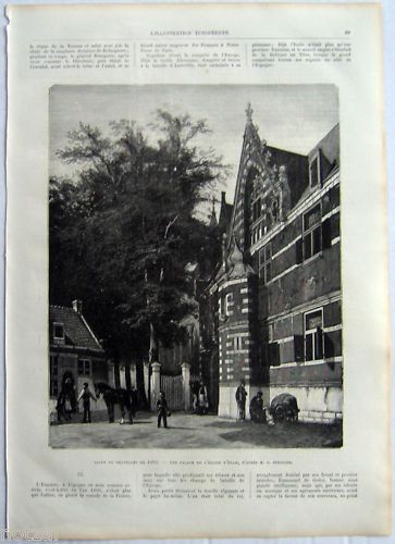 Gravure   EDAM   Une façade de léglise dEdam   1882  