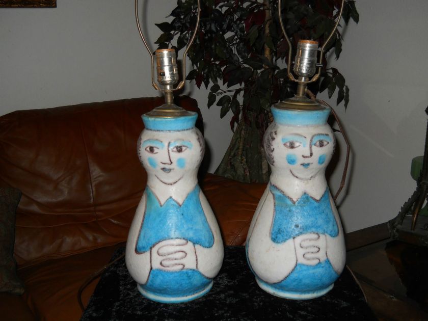 RARE C.A.S. VIETRI GUIDO GAMBONE PR ITALIAN ART POTTERY LAMPS MID 