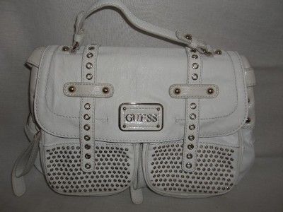 Guess Expression Flap Tote Shoulder Bag Satchel Handbag Chalk Off 