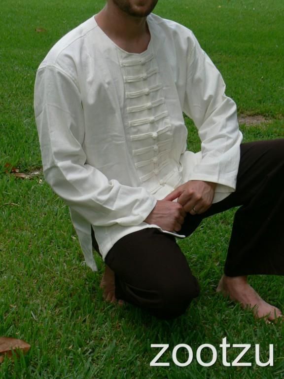 Small White Chinese Frog Many Buttons Shirt Jacket Renaissance Pirate 