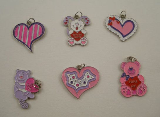 Charms Valentine Hearts Kitty Puppy Bear 6 pcs Scrapbooking Crafts 