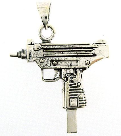 MICRO UZI MACHINE GUN PISTOL STERLING SILVER PENDANT  