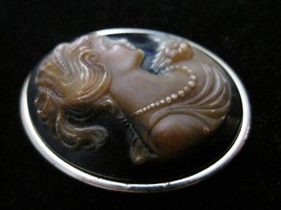 Vintage, black & apple juice, Bakelite, cameo, brooch  