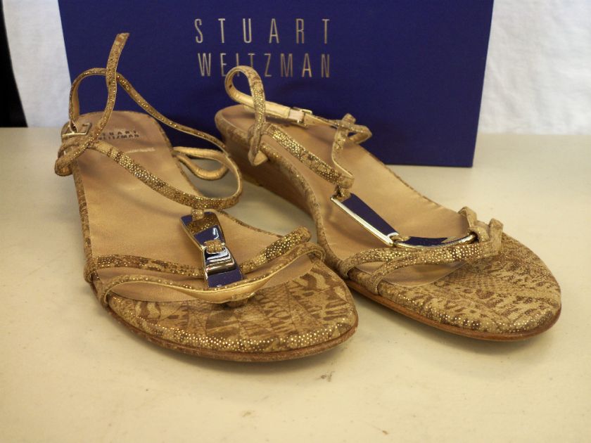 Stuart Weitzman New Womens Treaty Tan Nairobi Patch Wedge Sandals 10 M 