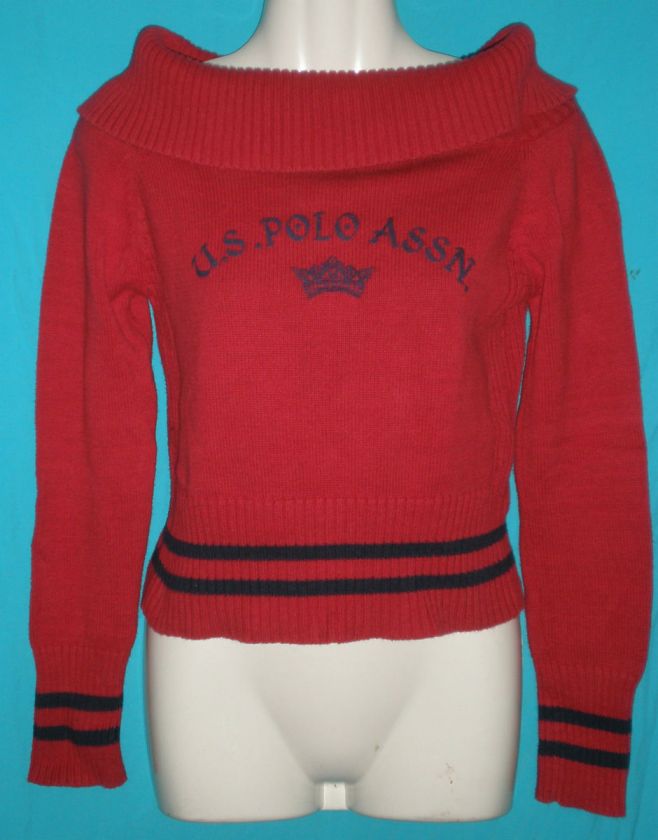 US Polo Assn Red w/Navy Stripes Boatneck Cotton Sweater Jrs M B30 W 