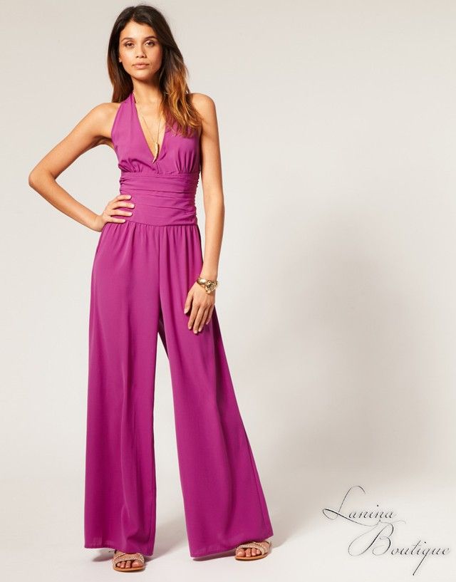  Violet Pink Halter Wide Leg Jumpsuit Sz 8 10 S M Ladies Playsuit 