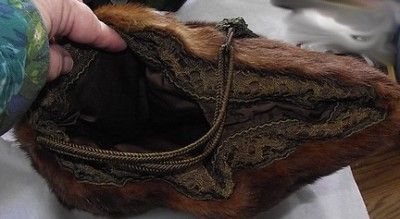 Vintage Mink Muff Hand Warmer Pocket area Tassel Lap Warmer Older 14.5 