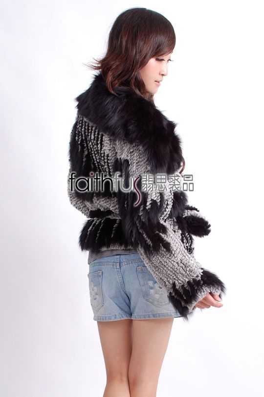 Rabbit Fur Knitted Jacket with Fox Fur collar trimmed  