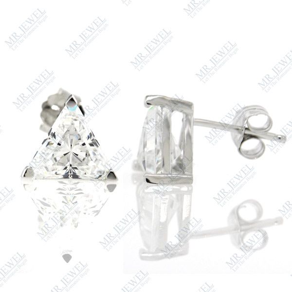 STERLING SILVER 925 9MM TRILLION CZ STUD EARRINGS  