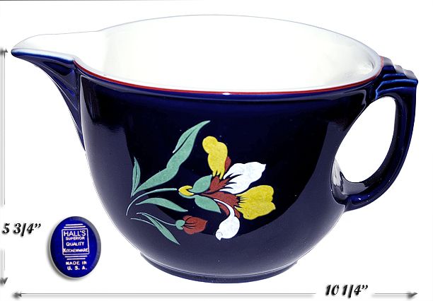 Hall Rarely Found Blue Blossom Sundial Batter Jug /Bowl  