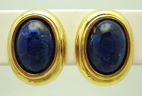 VTG KJL KENNETH JAY LANE FAUX LAPIS POST EARRINGS K J L  