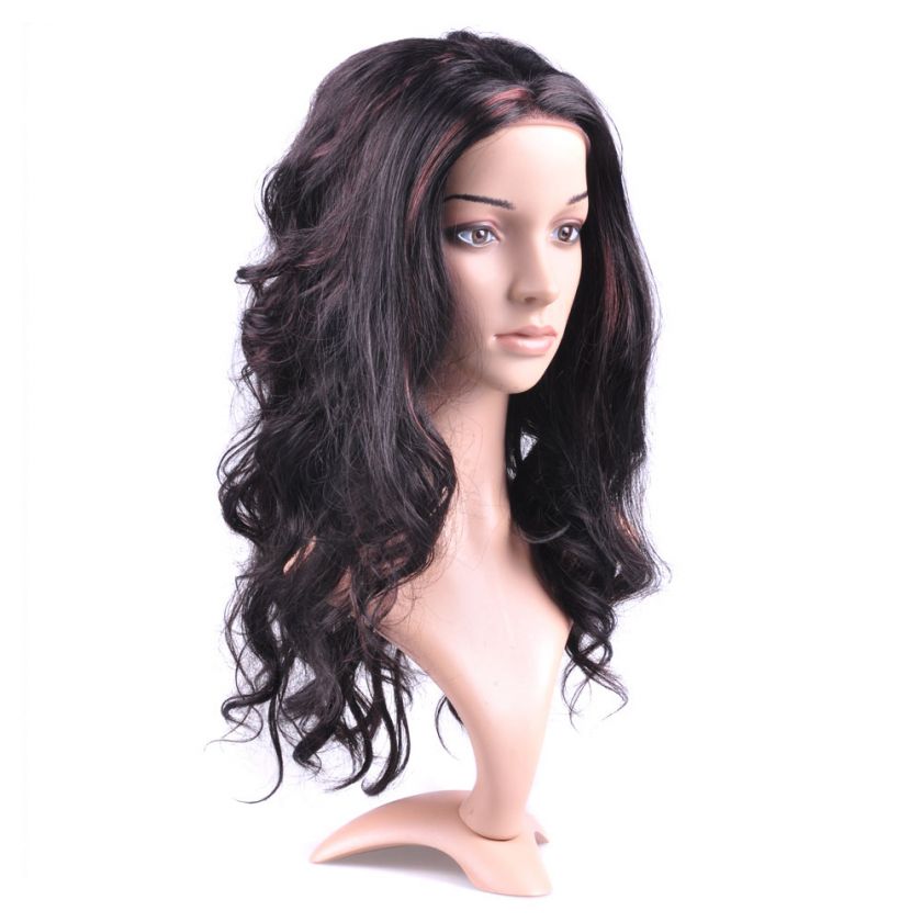 Fashion Beyonce Sexy Long Wavy Half Lace Hand Tie Hair Wig Kanekalon 