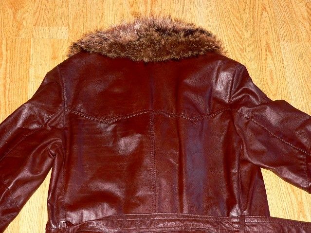 STYLE CLUB MEN VINTAGE LONG GENUINE COW LEATHER COAT REAL RACCOON FUR 