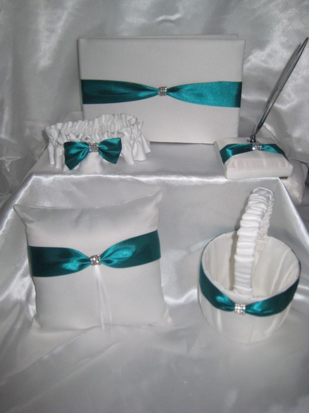   WHITE JADE WEDDING SET PILLOW GUEST BOOK FLOWER GIRL BASKET  