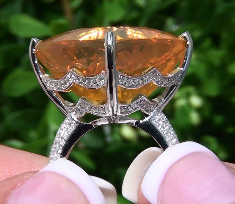 Estate 29.54 ct Mexican Fire Opal Diamond Vintage Cocktail Ring 14k 