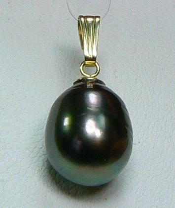 13.5mm BLACK TAHITIAN SOUTH SEA PEARL PENDANT 14K GOLD  