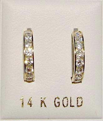 New 14K Gold Large Huggy Earrings w/Dias Free Ship  