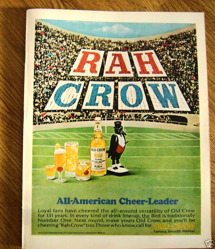 1966 Old Crow Whiskey Ad Cheer Leader Football Stadium  