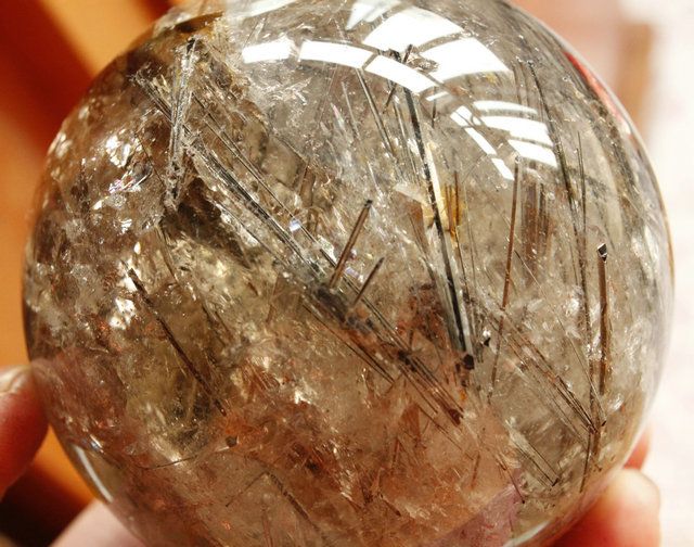 82mm BLACK TOURMALINE SMOKY QUARTZ CRYSTAL Sphere Ball with Great 