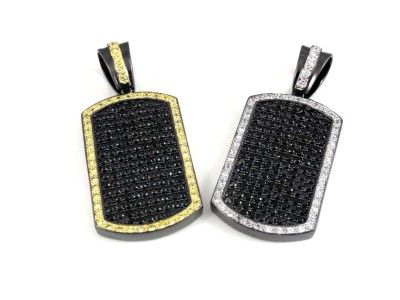 Mens Black Gold Finish Black & White/Black & Yellow Dog Tag Charm 