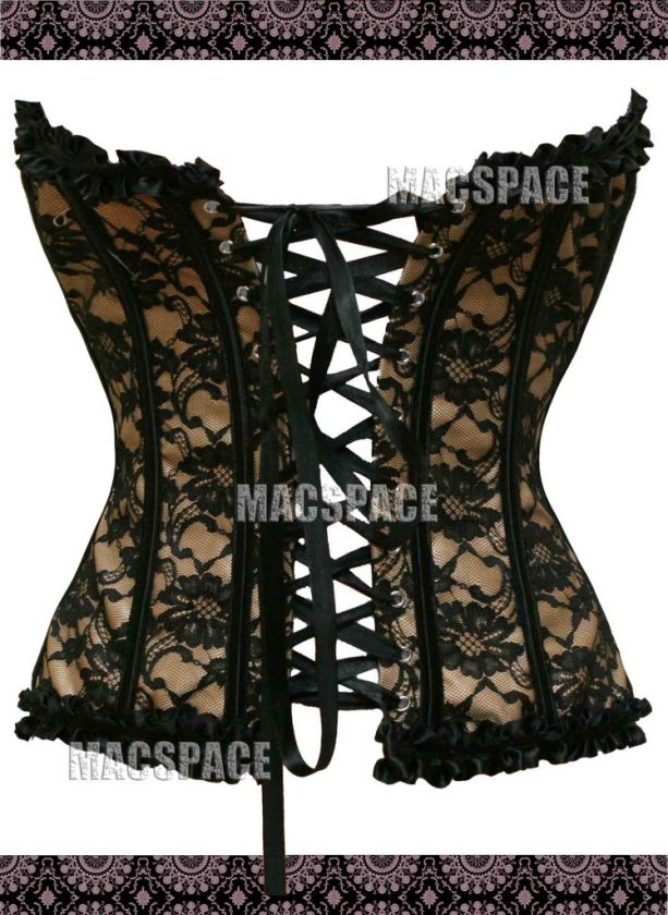 Black Light Brown Floral Bone Bustier Corset Top L  