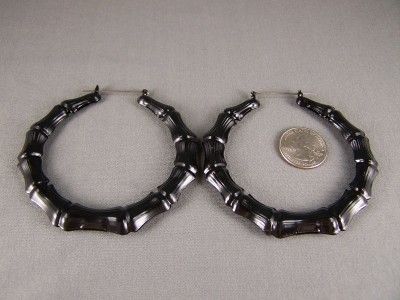 Black BIG hoops bamboo earrings 3.25 door knocker hoop hollow metal 