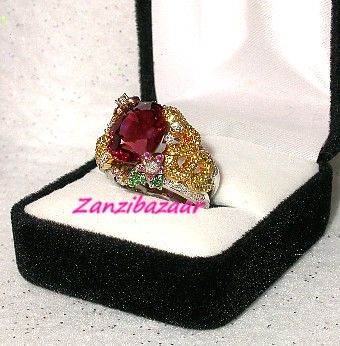   GOLD PINK TOURMALINE, SAPPHIRE & DIAMOND SNAKE RING 14.30GR  