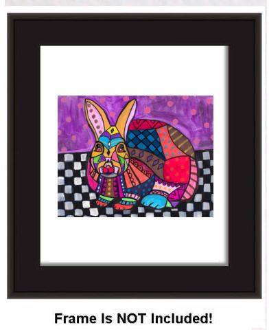 Easter Bunny Rabbit Art Original Painting black and white checks 