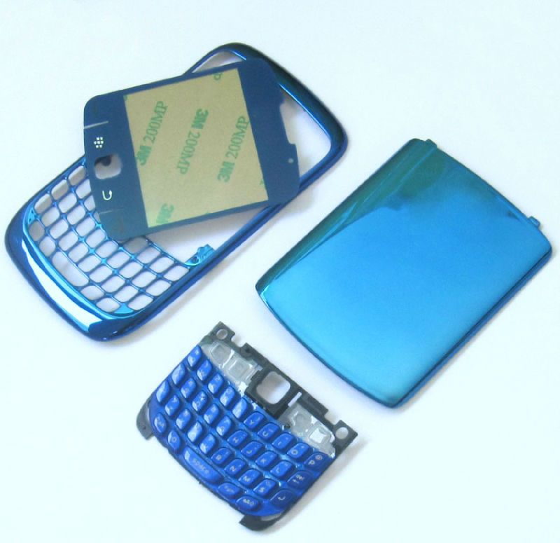 For Blackberry Curve 8520 Chrome Blue Housing Cover + Lens + Keypad 