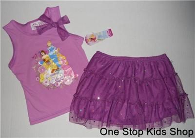   Girls 4 5 6 6X Set OUTFIT Shirt Skirt Tutu RAPUNZEL Tiana Aurora