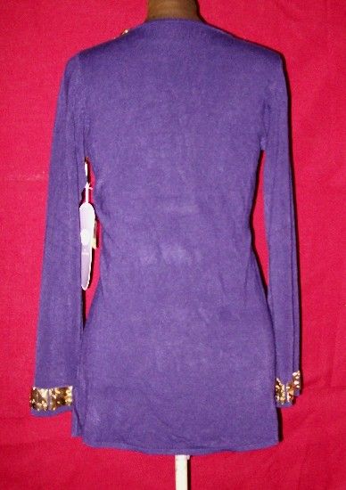 DIANE GILMAN PURPLE EMBELLISHED FRONT SWEATER SZ M NWT  