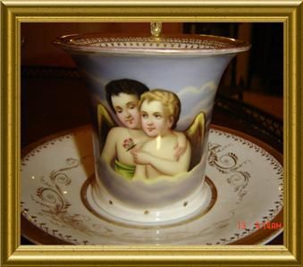 ANTIQUE PORTRAIT BERLIN KPM PORCELAIN CUP TAZZA, SAUCER  