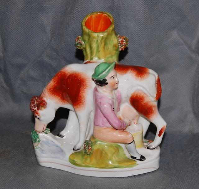 Pair Antique Staffordshire Figures Milkman Milkmaid  