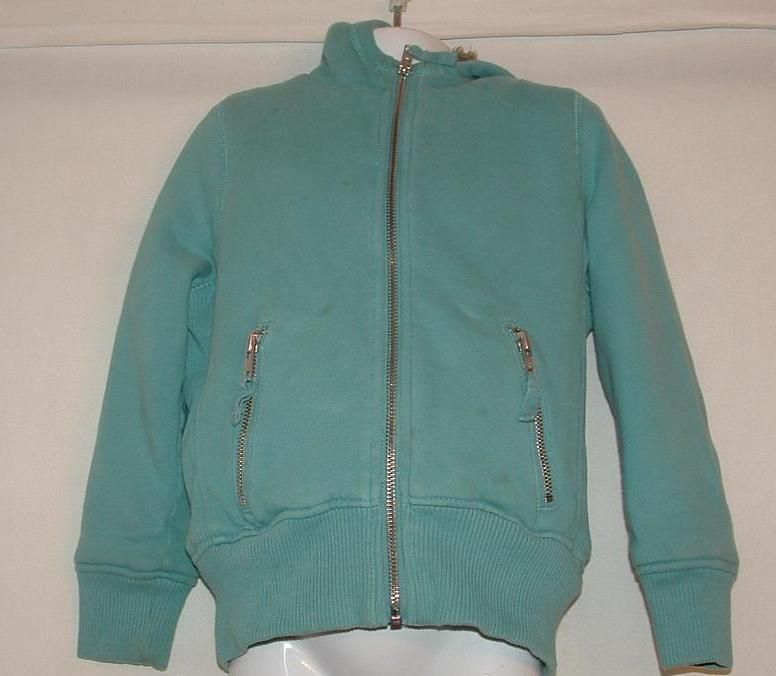 Mini Boden aqua fleece zip through jacket w/faux fur  