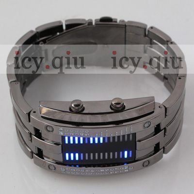   Digital Watch /Blue LED Watch Metal Band Boys Mans Gift Black P8