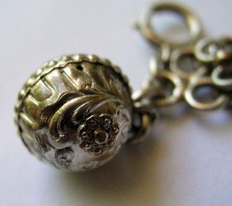 ANTIQUE FRENCH SILVER VERMEIL CHARM BRACELET w BALL FOB  