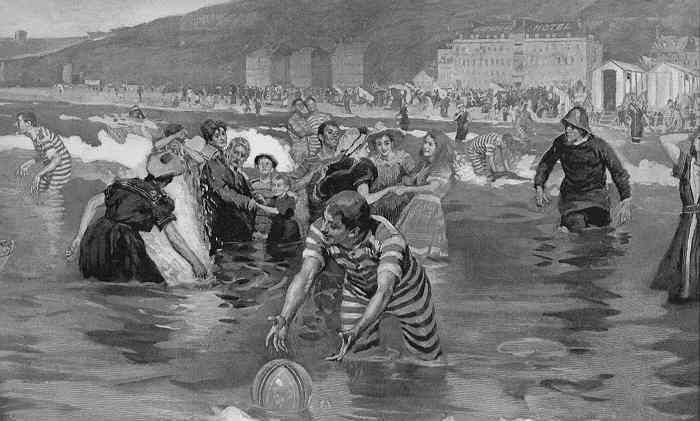 SWIMMING France. Boulogne. Victorian costumes.1894  