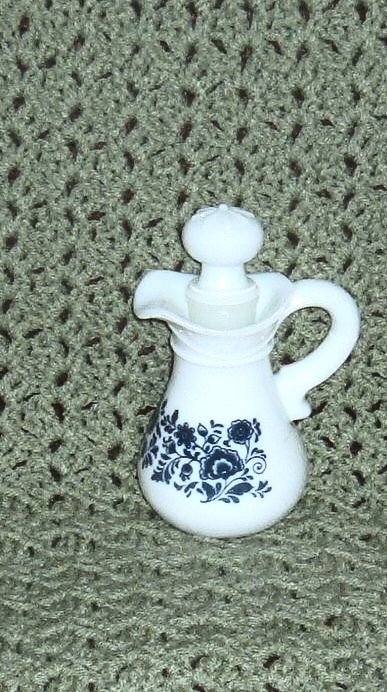 AVON WHITE MILK GLASS/ BLUE FLOWERS MINI PITCHER  