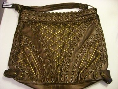 Sondra Roberts Studded Hobo Dark Bronze NWT Gorgeous Details   Studs 