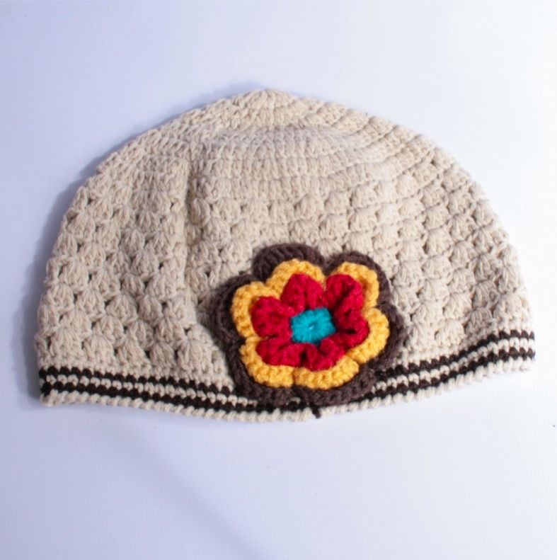 Toddler Baby Girls Cute Flower Motif Crochet Woolly Hand Knitted Cap 