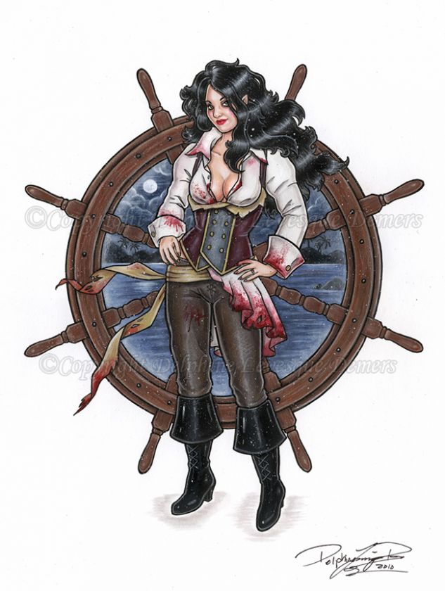 Calm Seas Pirate Pinup Steampunk Elf PRINT DELPHINE art  