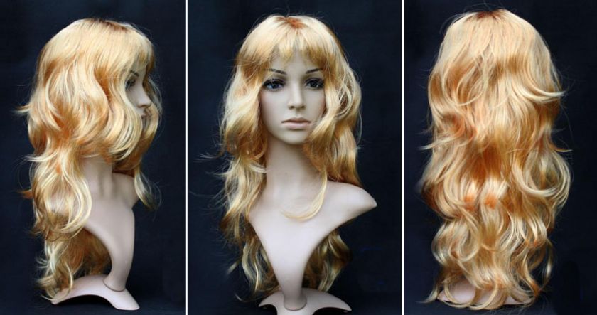 Punk Rock Long Curly Wave Hair Wig for Dance Party Cosplay Show 