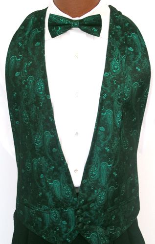 Green Sparkle Paisley Tuxedo Vest / Tie Prom Formal  