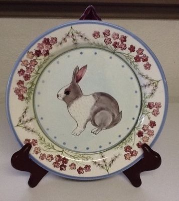 Danna Cullen Design   PLATE Rabbit Motif , floral rim  