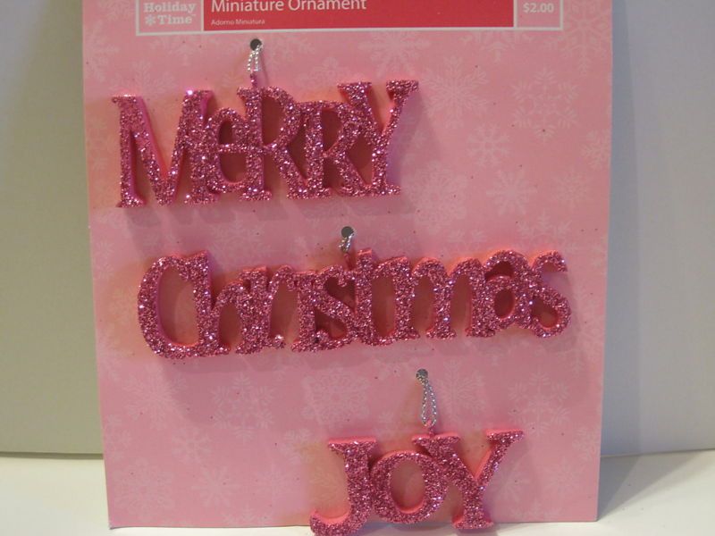 WM Christmas Ornaments Mini Pink Glitter Words  