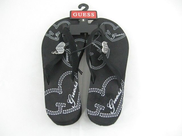 Womens Guess Lucy Flip Flop Thongs Sandal Heart Accent Black Size 7,8 