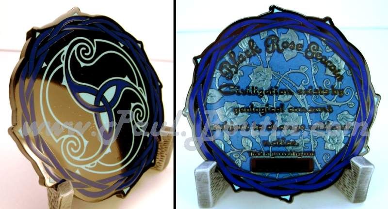 Black Rose Vine Thorn Tribal BLUE Version Icon  Geocoin  