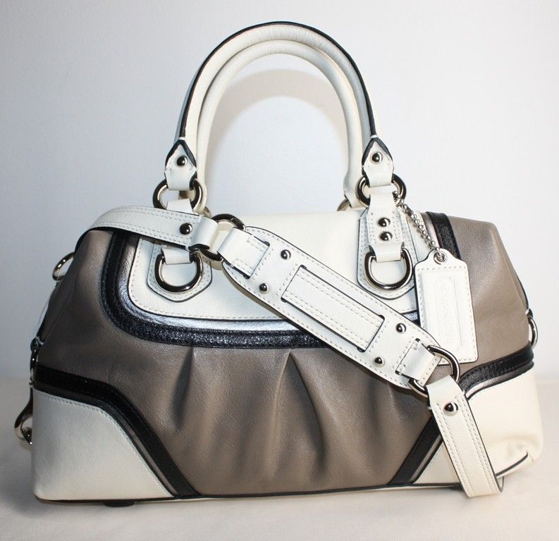 NEW COACH ASHLEY SPECTATOR LEATHER SATCHEL BAG GREY MULTI SILVER 